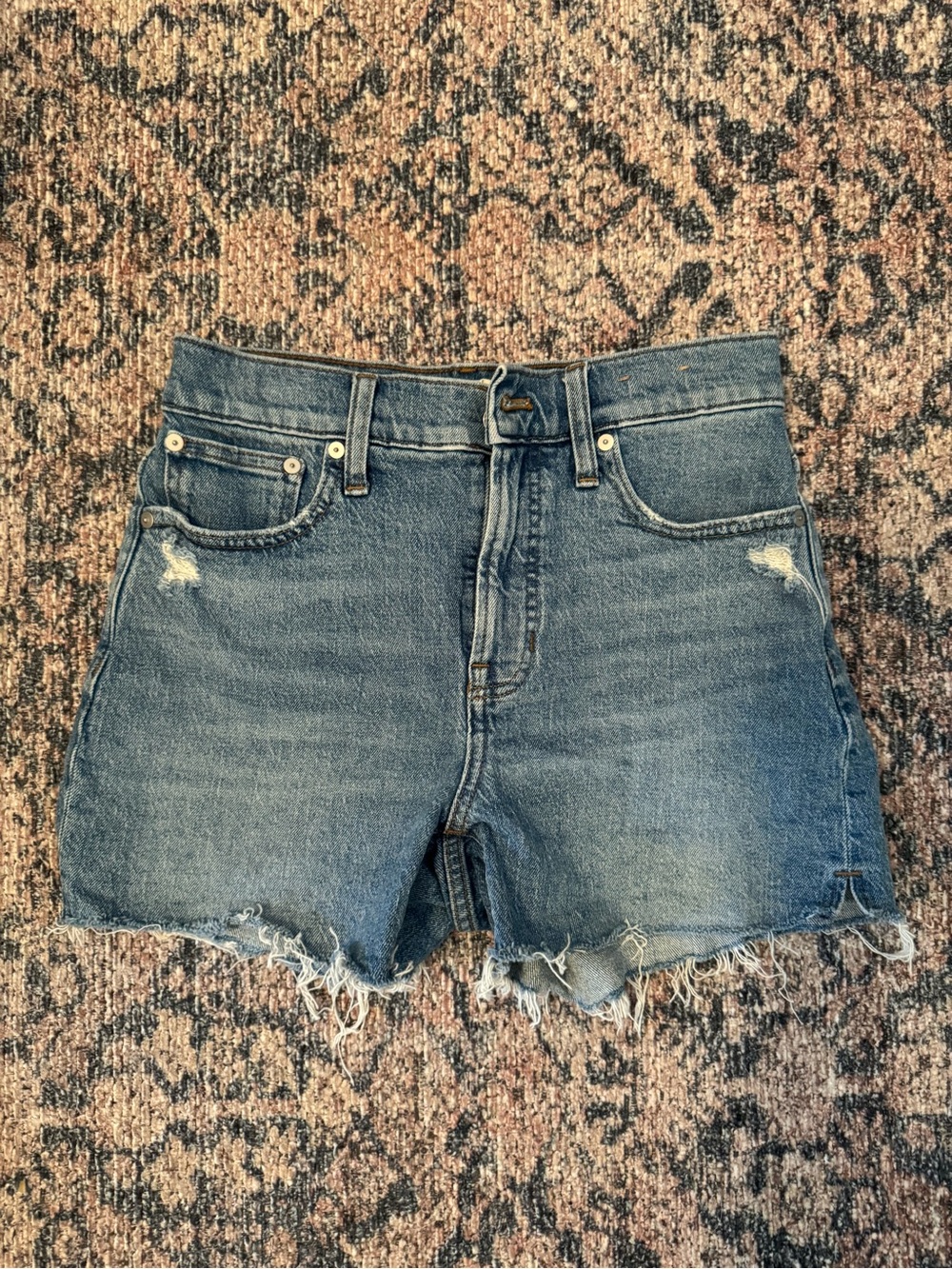 Madewell Medium Blue Denim Frayed Hem Shorts